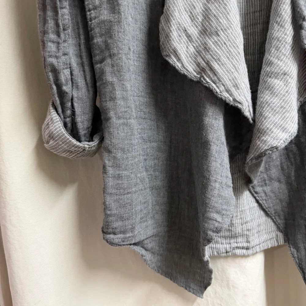 Wildflower Yellow Springs Grey Cotton Gauze Open Front Draped Jacket Small - Picture 3 of 7